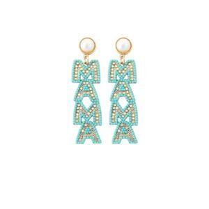 MAMA Rhinestone Earrings Blue